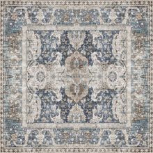 Load image into Gallery viewer, Decorative rug with intricate pattern in blue, beige, and gray