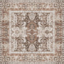 Load image into Gallery viewer, Patterned rug with intricate design in brown, beige, and white