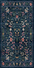 Load image into Gallery viewer, Floral patterned rug with pink and white flowers on a dark blue background