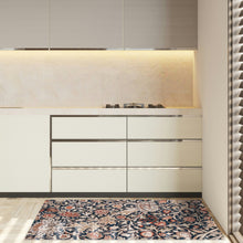 Load image into Gallery viewer, Modern kitchen with light-colored cabinets and a patterned rug on the floor.
