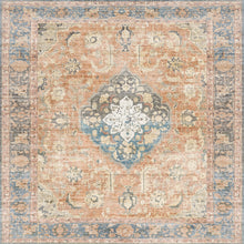 Load image into Gallery viewer, Decorative chair mat with intricate pattern in shades of brown, blue, and beige