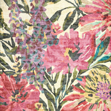 Load image into Gallery viewer, Colorful floral pattern with pink, green, and purple flowers on a textured fabric background.