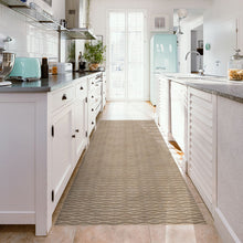 Load image into Gallery viewer, Modern kitchen with a patterned vinyl rug on the floor