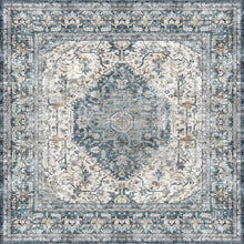 Load image into Gallery viewer, Decorative rug with intricate pattern in blue and beige tones