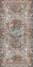 Load image into Gallery viewer, Decorative vinyl rug with intricate patterns in brown, beige, and gray on a white background