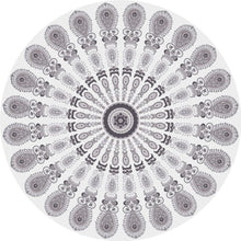 Load image into Gallery viewer, Light grey pet friendly vinyl mat floor cloth inspired by mandala design