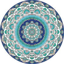 Load image into Gallery viewer, Mandala style round Turquoise color vinyl mat area rug
