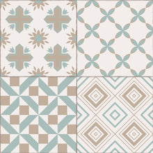 Load image into Gallery viewer, Beige patchwork vinyl mat with Spanish tile design - tile sample