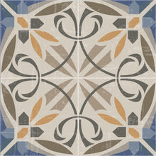 Load image into Gallery viewer, Beige and blue vinyl mat with Spanish tile design - tile sample