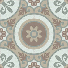 Load image into Gallery viewer, Brown and green vintage vinyl floor mat with Spanish tile - sample