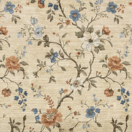 Floral patterned fabric with flowers and leaves on a beige background