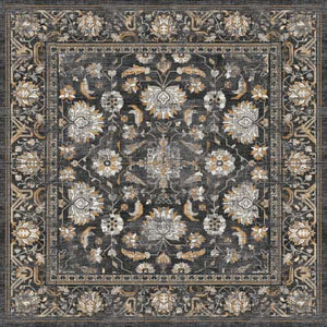 Decorative floral rug with intricate patterns on a dark background