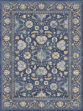 Load image into Gallery viewer, Decorative rug with floral patterns on a blue background
