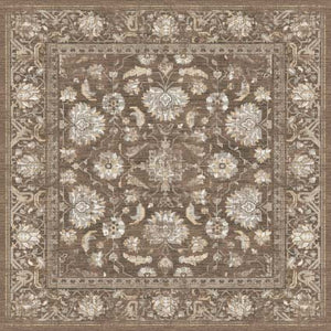 Decorative floral rug with a brown and beige color scheme