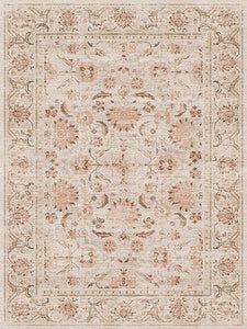 Decorative floral rug with intricate patterns on a beige background