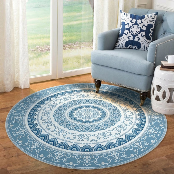 ラグ・カーペット Kyne Stamp Circle Rug by ROOM Blue PVC Rug | Flat Weave Carpet