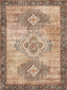 Decorative rug with geometric pattern on a beige background