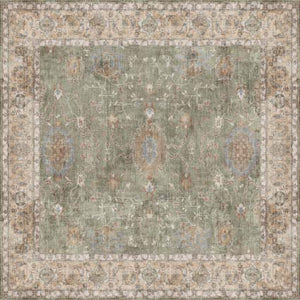 Patterned rug with a mix of colors on a beige background