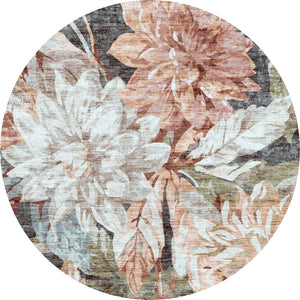 Round rug with floral pattern on a white background
