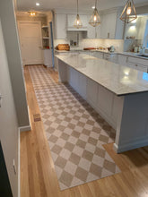 Load image into Gallery viewer, Modern kitchen with checkered floor and wooden cabinets
