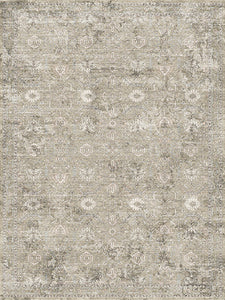 Patterned rug with a neutral color scheme on a plain background