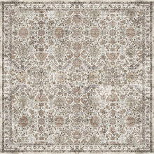 Load image into Gallery viewer, Patterned rug with geometric design in green and brown tones
