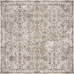Patterned rug with geometric design in green and brown tones