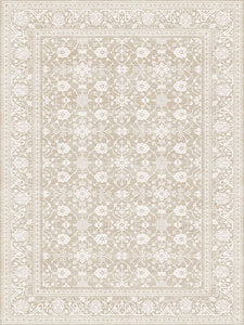 Decorative beige and white floral patterned rug
