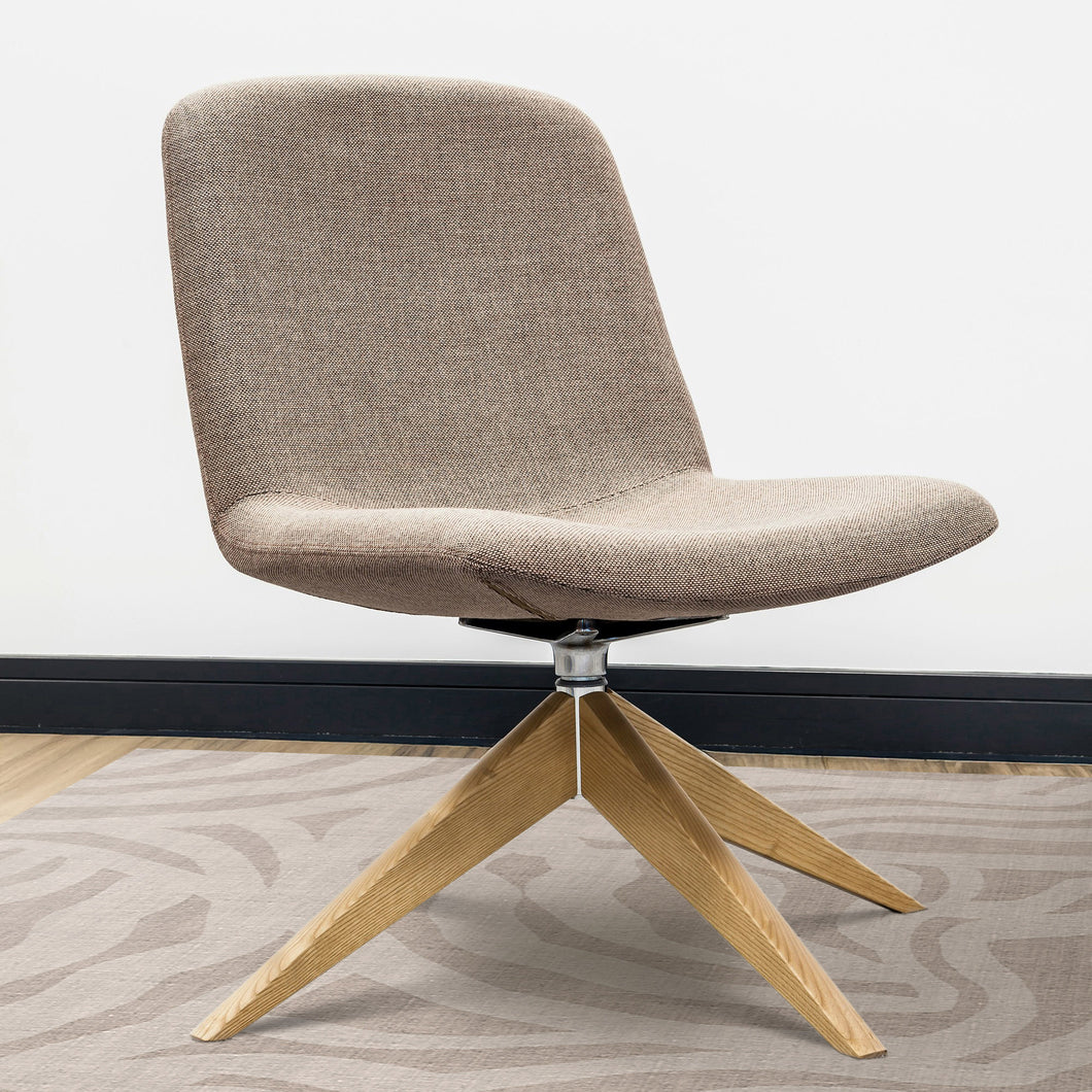 Beige chair with wooden legs on a neutral background chair mat