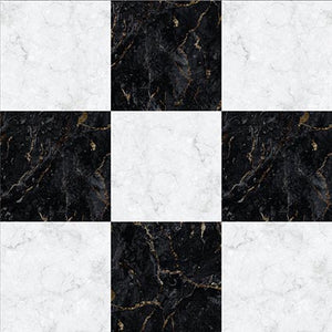 Checkered pattern of black and white marble textures