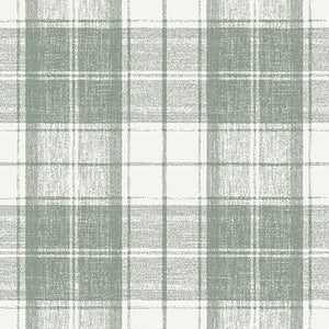 Plaid pattern with green and gray colors on a textured fabric background