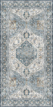 Load image into Gallery viewer, Decorative vinyl mat with intricate patterns in blue and beige tones
