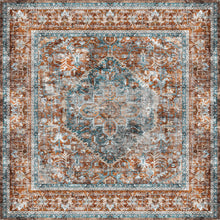 Load image into Gallery viewer, Decorative rug with intricate pattern in brown, blue, and beige colors
