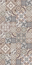 Load image into Gallery viewer, Grey and Brown vintage patchwork vinyl mat area rug 3&#39;x5&#39;
