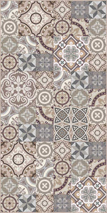 Grey and Brown vintage patchwork vinyl mat area rug 3'x5'