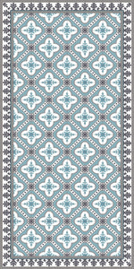 Light blue color vinyl mat design inspired by Spanish floor tiles - area mat size 3'x5'