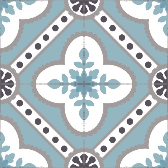 Light blue color vinyl mat design inspired by Spanish floor tiles - sample tile