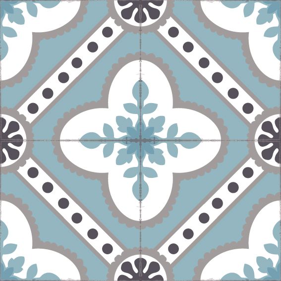 Light blue color vinyl mat design inspired by Spanish floor tiles - sample tile