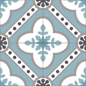 Light blue color vinyl mat design inspired by Spanish floor tiles - sample tile