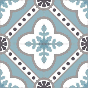 Light blue color vinyl mat design inspired by Spanish floor tiles - sample tile