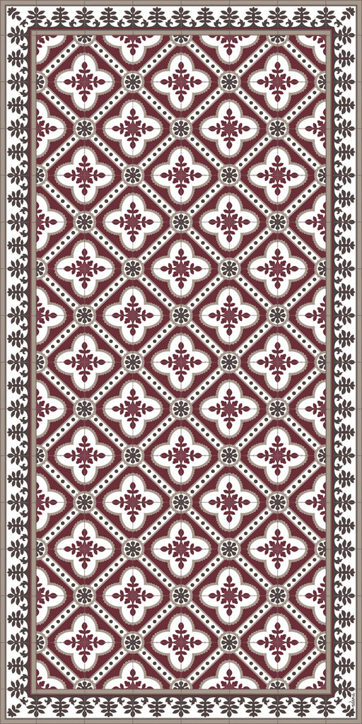 Bordeaux color vinyl mat design inspired by Spanish floor tiles - area mat 3'x5'