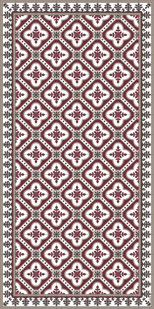 Bordeaux color vinyl mat design inspired by Spanish floor tiles - area mat 3'x5'