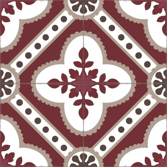 Bordeaux color vinyl mat design inspired by Spanish floor tiles - sample tile