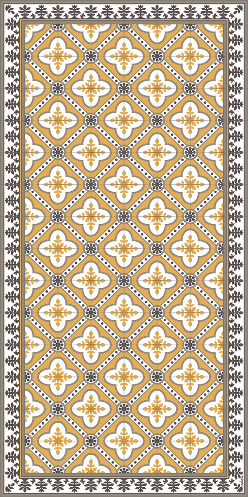 Golden color vinyl mat design inspired by Spanish floor tiles - area mat 3'x5'