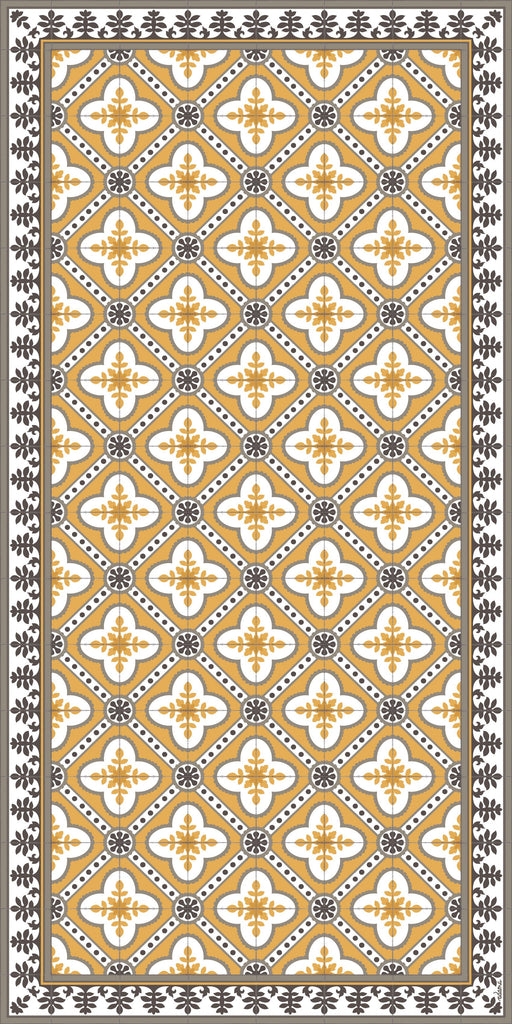 Golden color vinyl mat design inspired by Spanish floor tiles - area mat 3'x5'