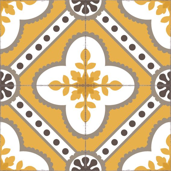 Golden color vinyl mat design inspired by Spanish floor tiles - sample tile