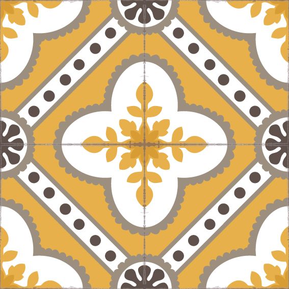 Golden color vinyl mat design inspired by Spanish floor tiles - sample tile