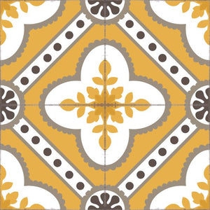Golden color vinyl mat design inspired by Spanish floor tiles - sample tile