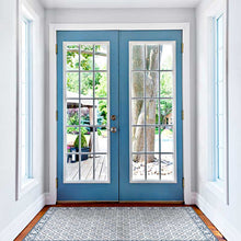 Load image into Gallery viewer, Light blue color vinyl mat design inspired by Spanish floor tiles located at the foyer
