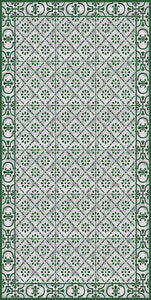 Green color vinyl mat design inspired by Spanish floor tiles - area mat 3'x5'